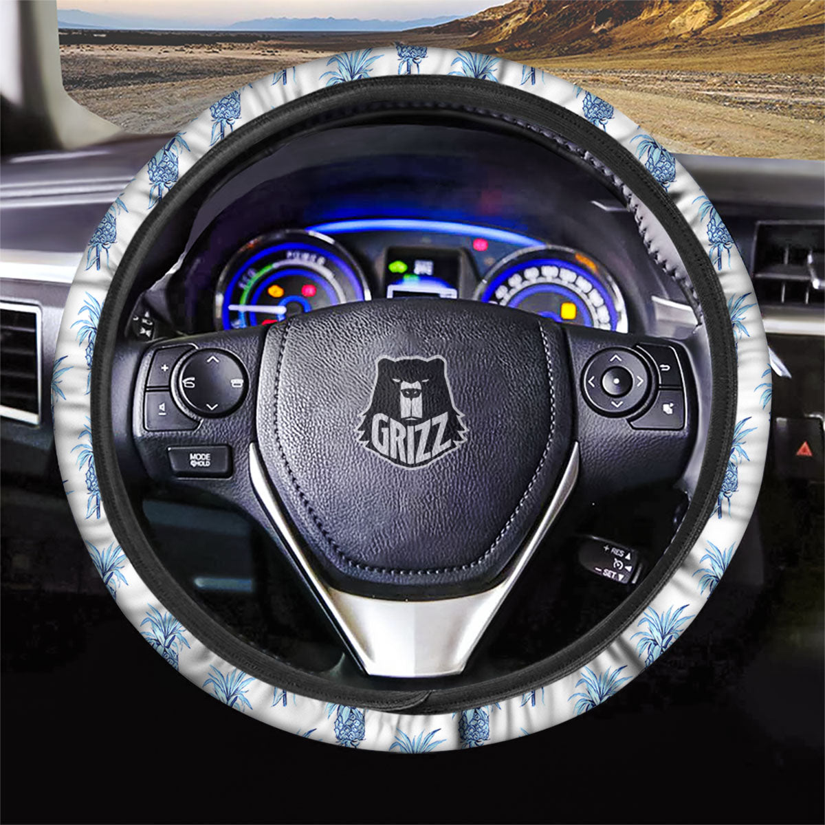 Pineapple Blue Leaf Print Pattern Car Steering Wheel Cover-grizzshop