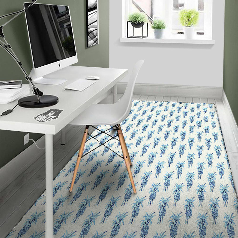Pineapple Blue Leaf Print Pattern Floor Mat-grizzshop