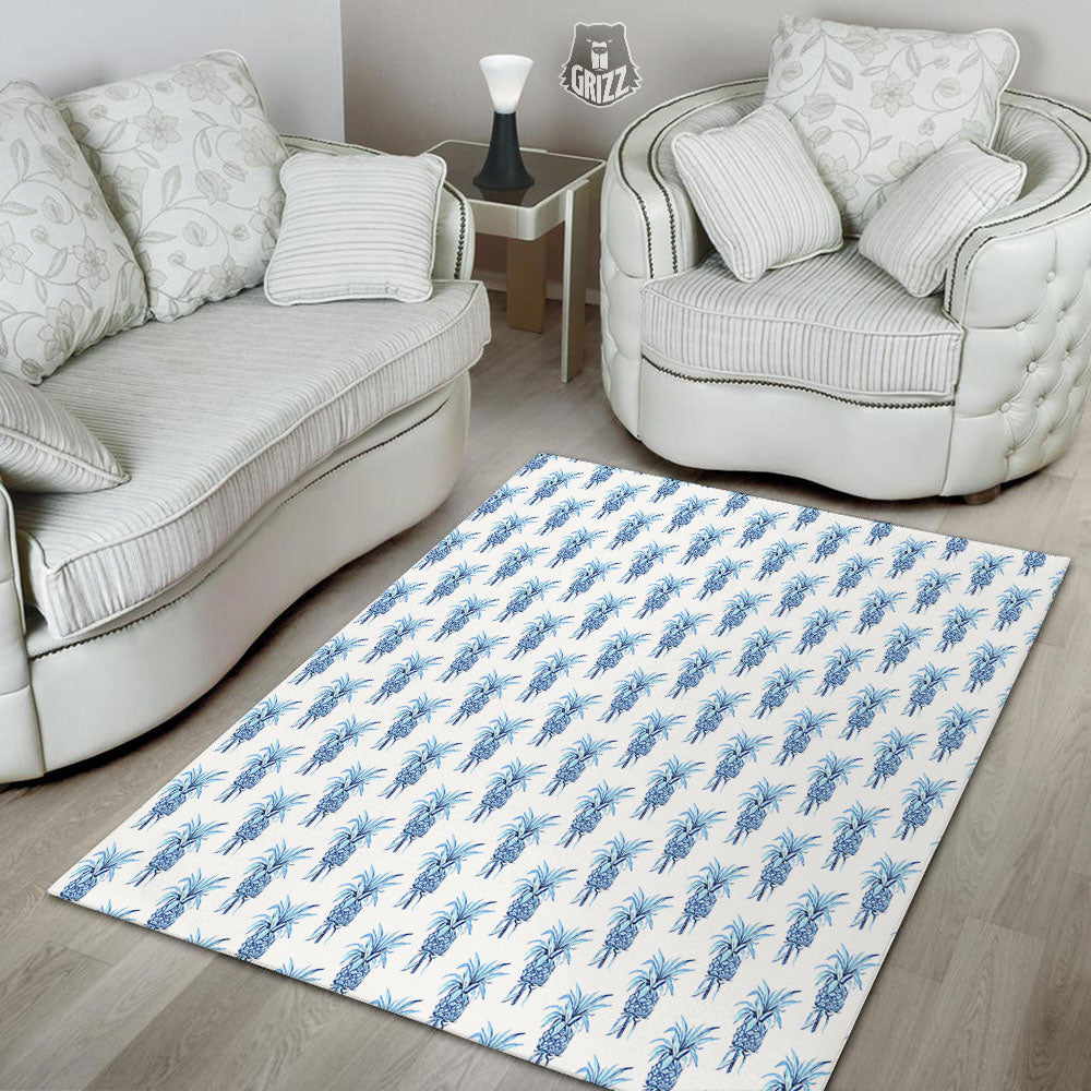 Pineapple Blue Leaf Print Pattern Floor Mat-grizzshop
