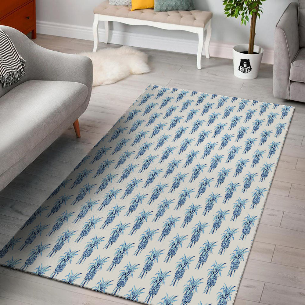 Pineapple Blue Leaf Print Pattern Floor Mat-grizzshop