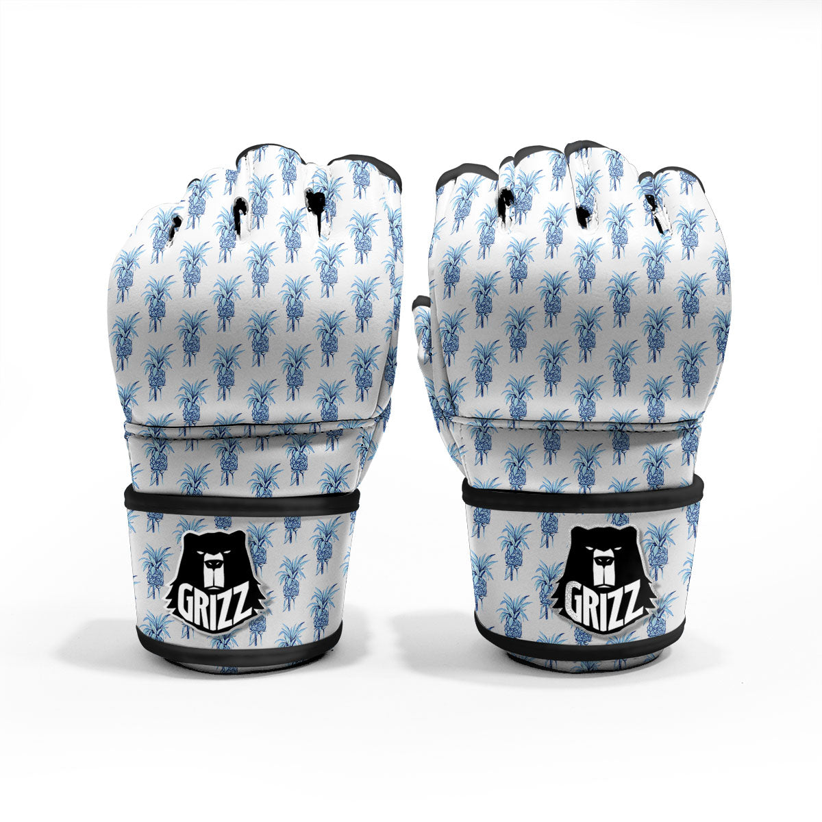 Pineapple Blue Leaf Print Pattern MMA Gloves-grizzshop
