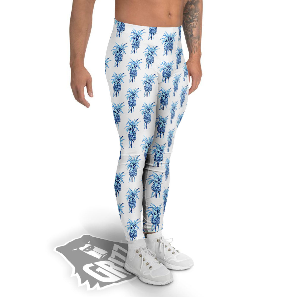 Pineapple Blue Leaf Print Pattern Men's Leggings-grizzshop