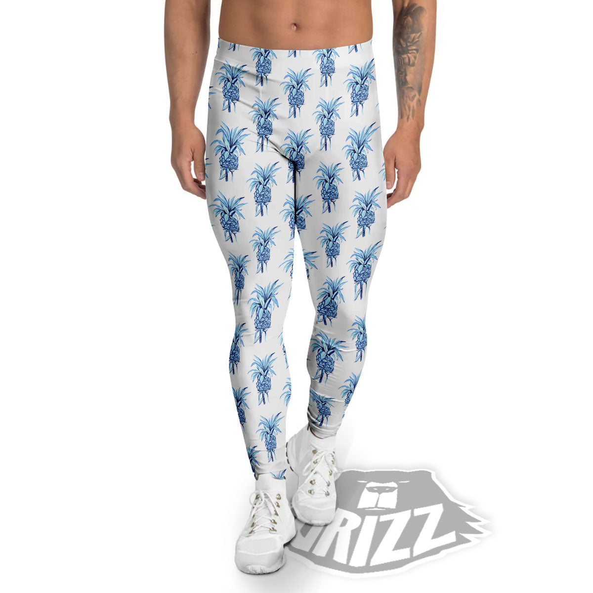 Pineapple Blue Leaf Print Pattern Men's Leggings-grizzshop