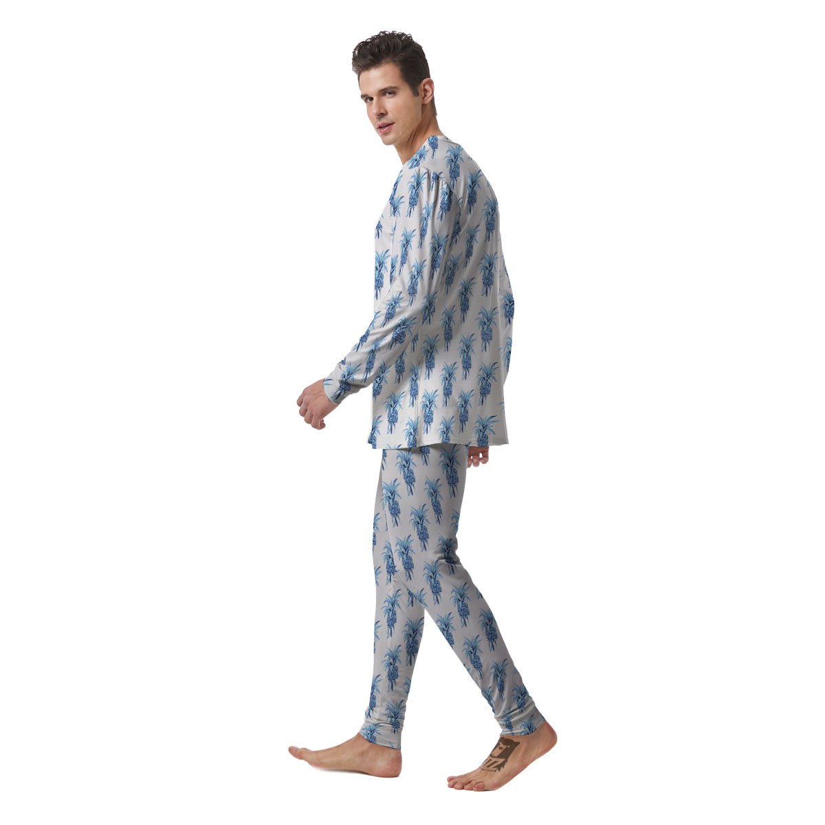 Pineapple Blue Leaf Print Pattern Men's Pajamas-grizzshop