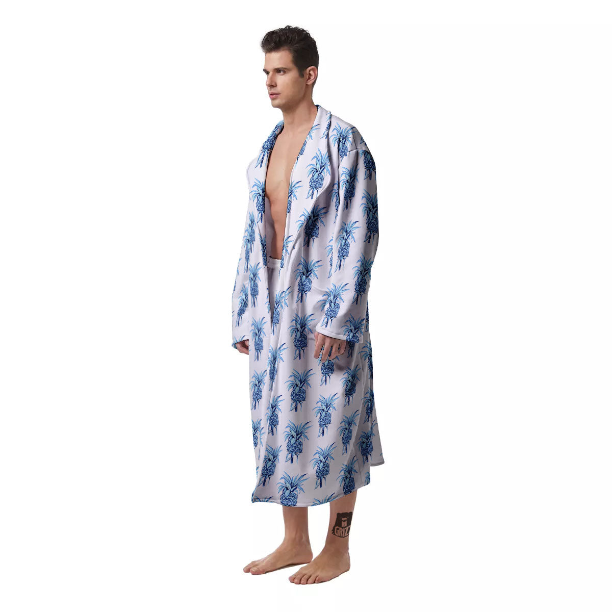 Pineapple Blue Leaf Print Pattern Men's Robe-grizzshop