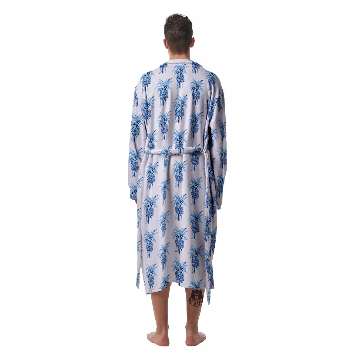 Pineapple Blue Leaf Print Pattern Men's Robe-grizzshop
