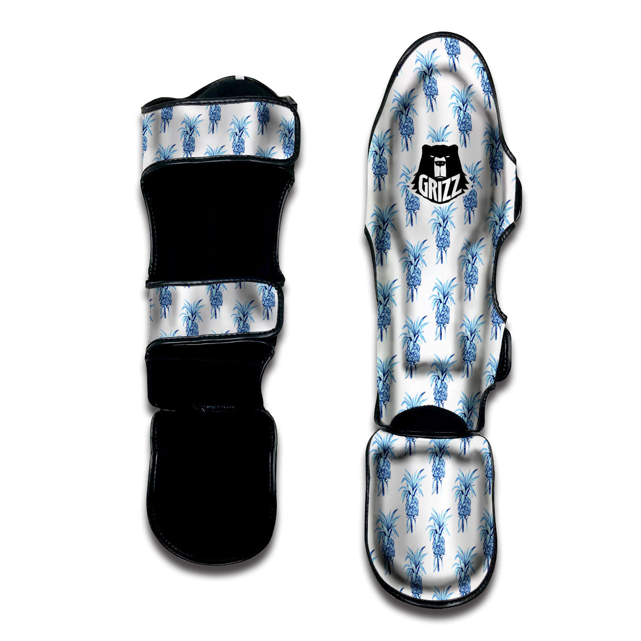 Pineapple Blue Leaf Print Pattern Muay Thai Shin Guards-grizzshop
