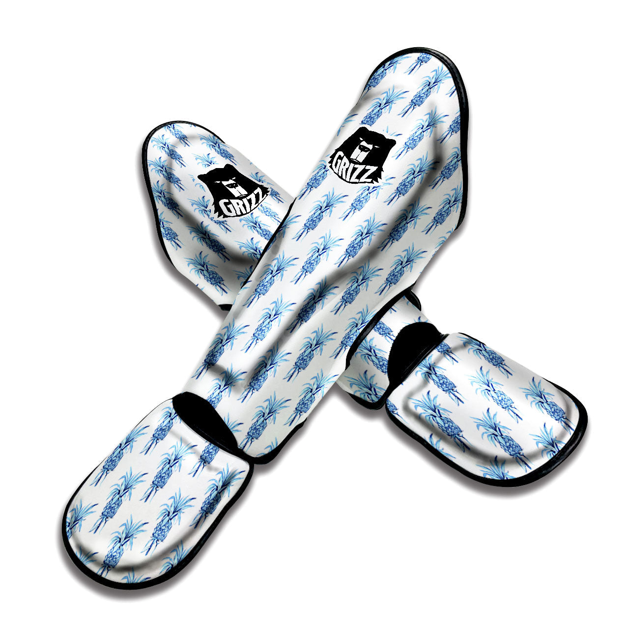 Pineapple Blue Leaf Print Pattern Muay Thai Shin Guards-grizzshop