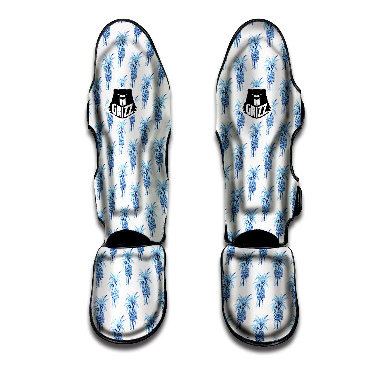 Pineapple Blue Leaf Print Pattern Muay Thai Shin Guards-grizzshop