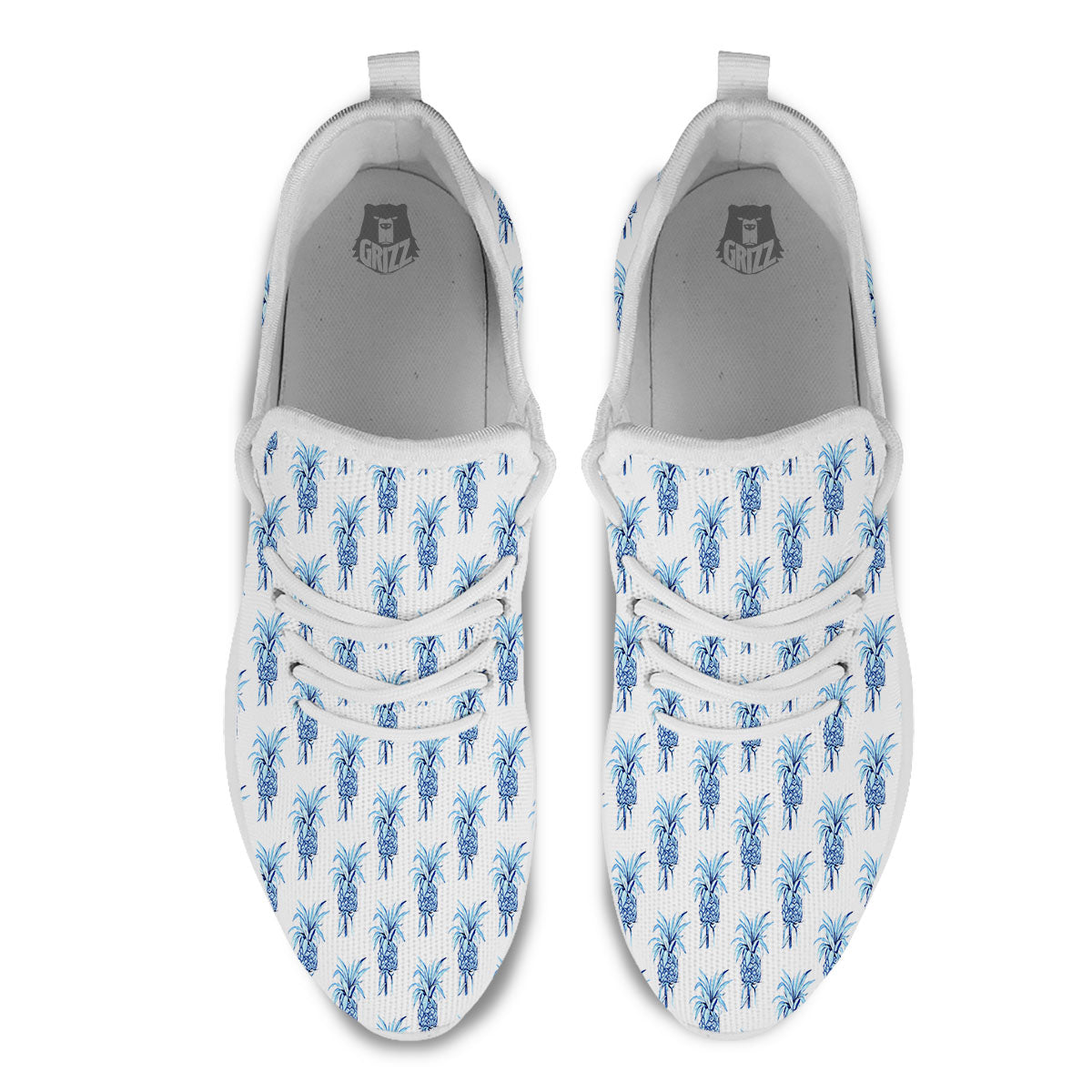 Pineapple Blue Leaf Print Pattern White Athletic Shoes-grizzshop