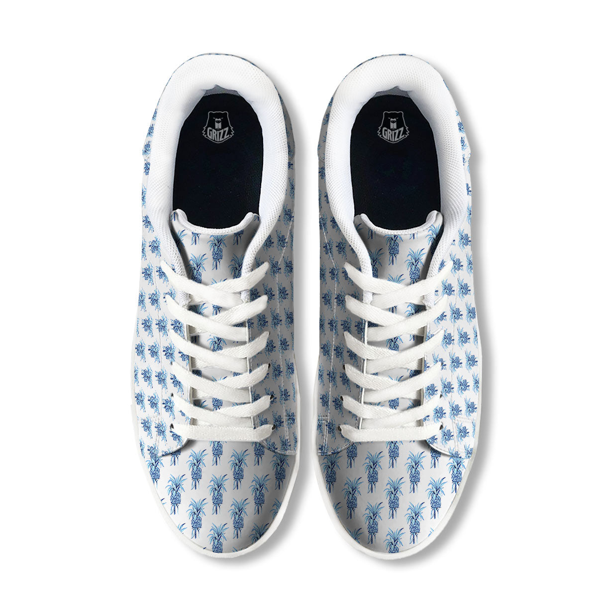 Pineapple Blue Leaf Print Pattern White Low Top Sneakers-grizzshop