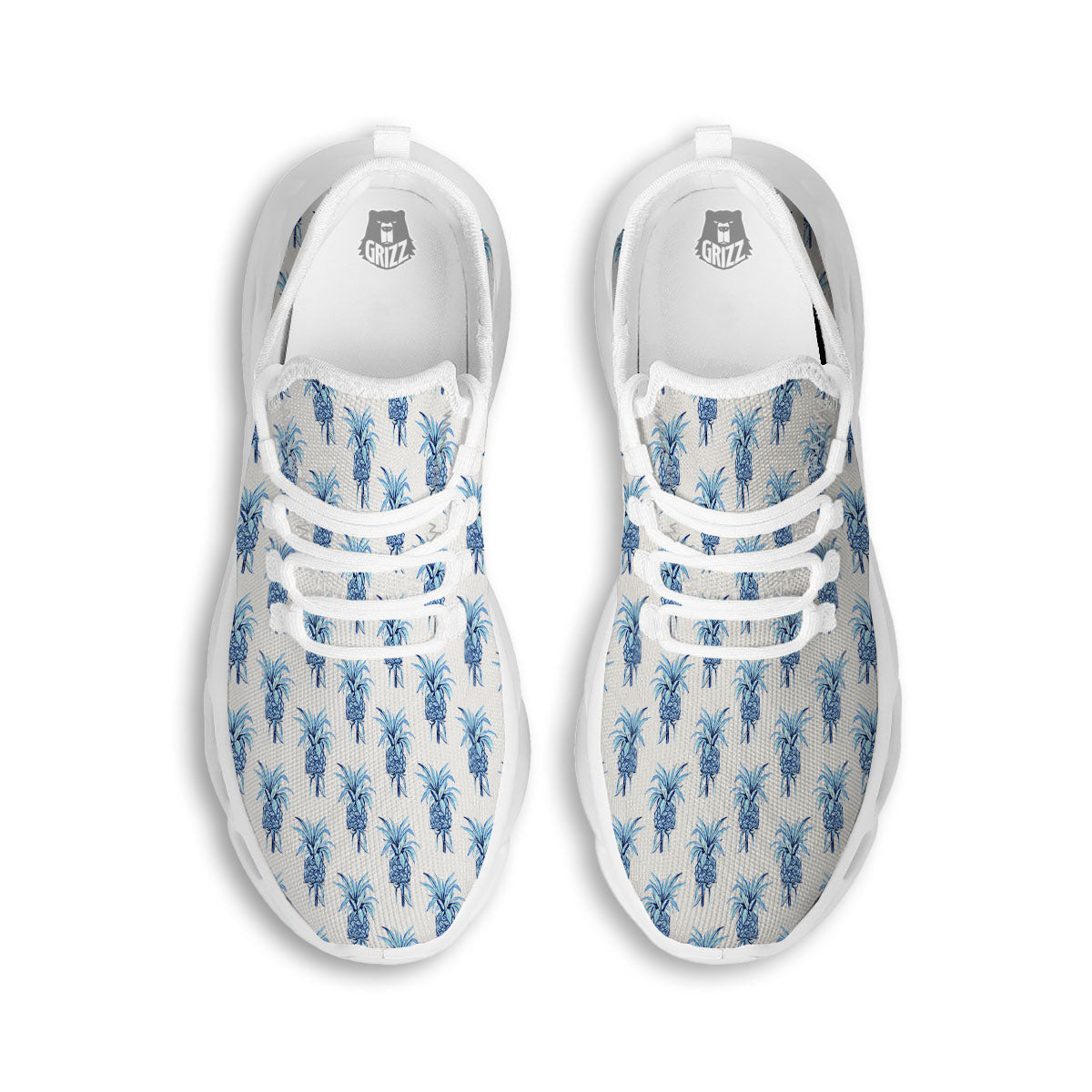 Pineapple Blue Leaf Print Pattern White Running Shoes-grizzshop