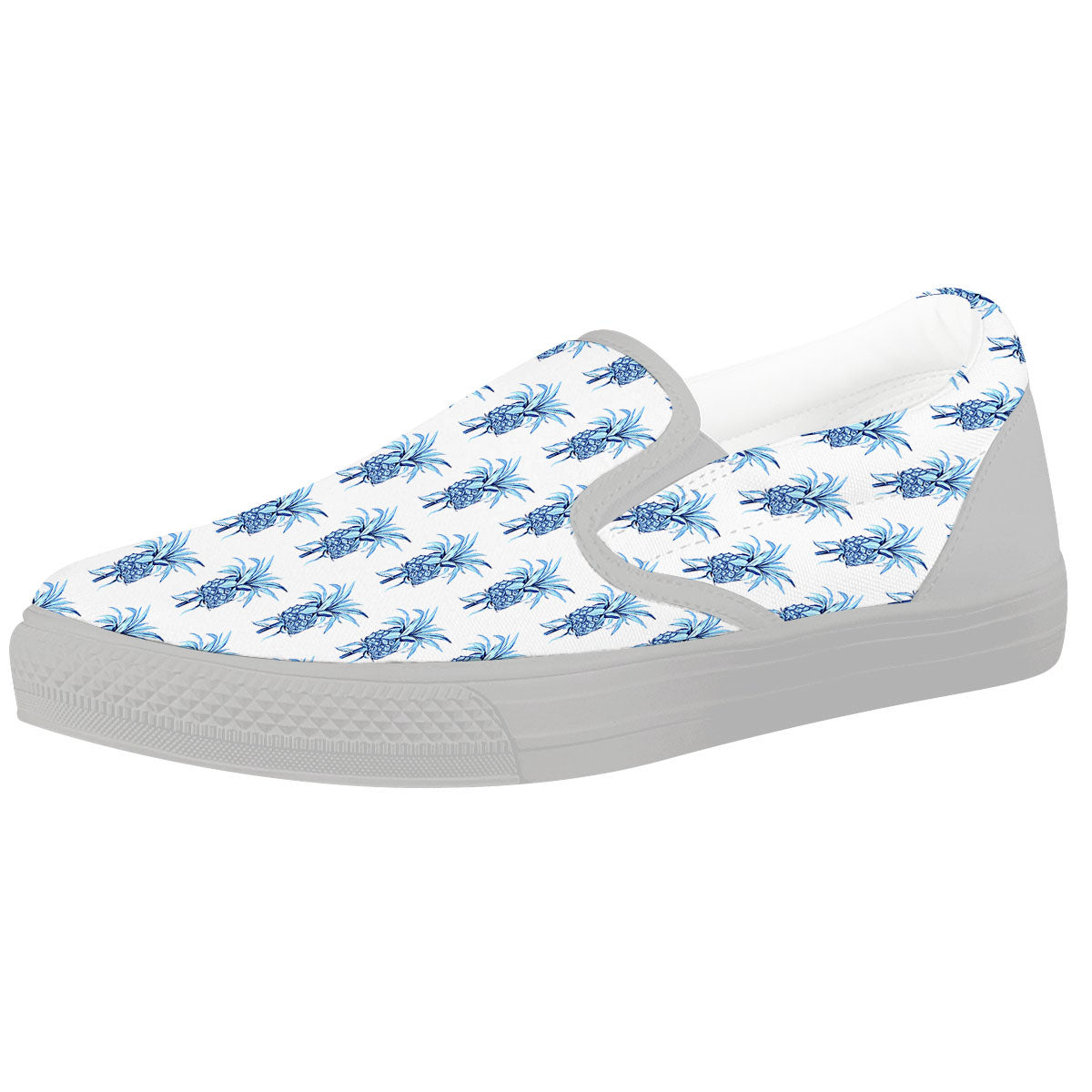 Pineapple Blue Leaf Print Pattern White Slip On Shoes-grizzshop