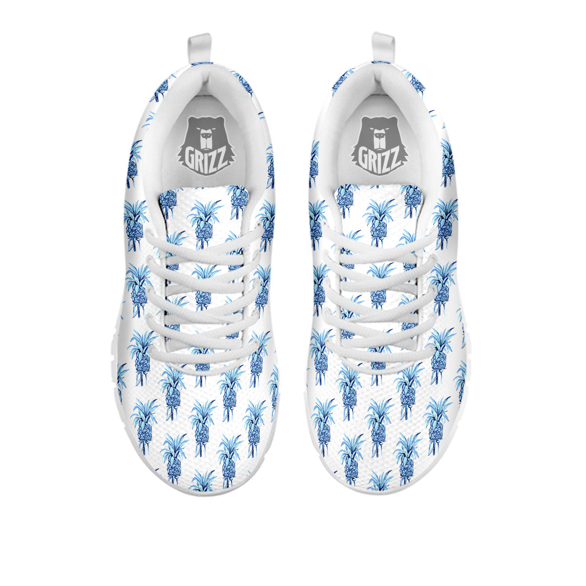 Pineapple Blue Leaf Print Pattern White Sneaker-grizzshop