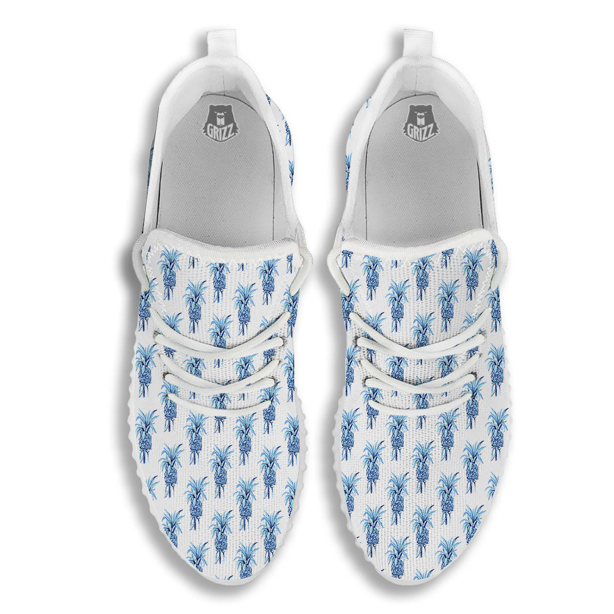 Pineapple Blue Leaf Print Pattern White Walking Shoes-grizzshop
