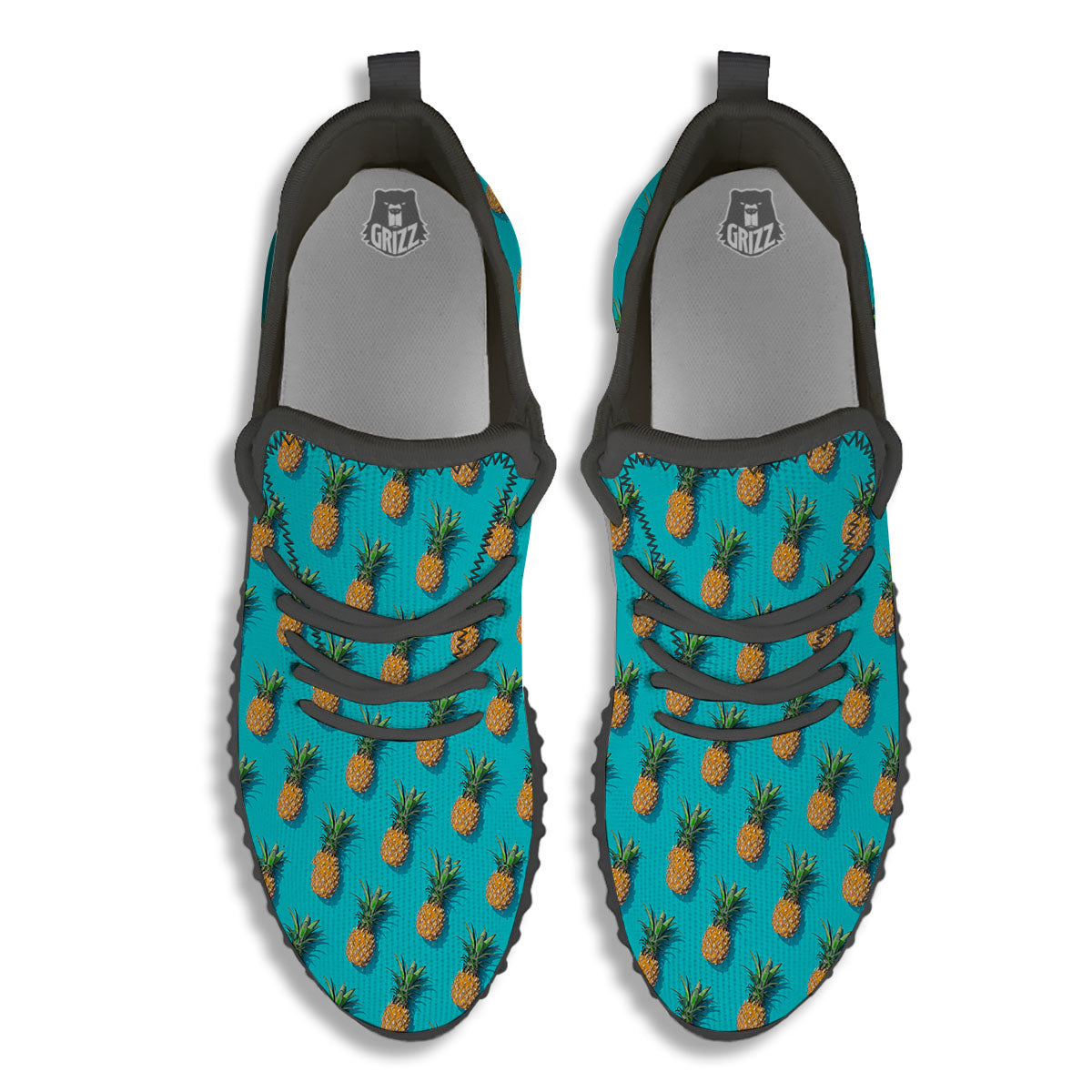 Pineapple Blue Print Pattern Black Walking Shoes-grizzshop