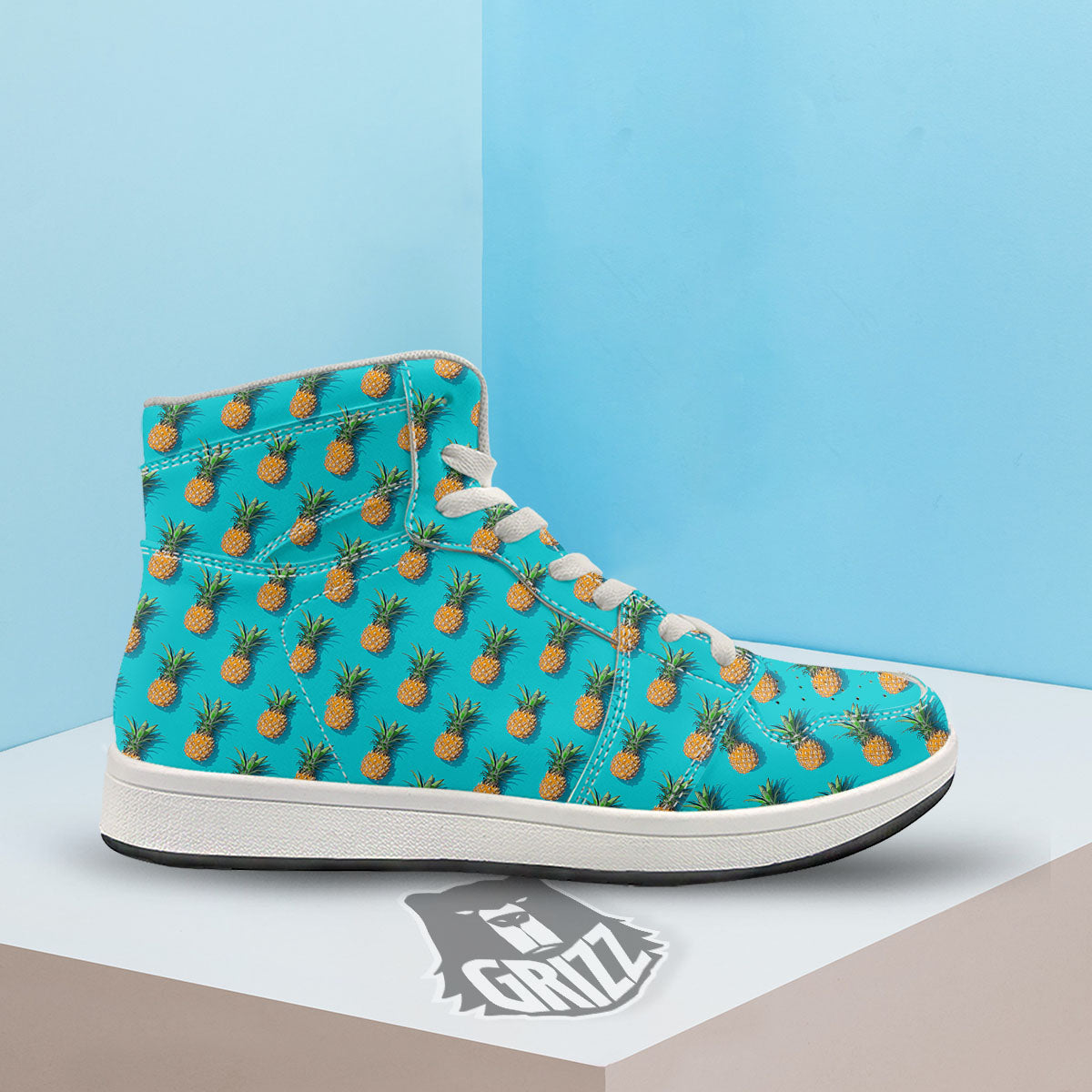 Pineapple Blue Print Pattern High Top Sneakers-grizzshop
