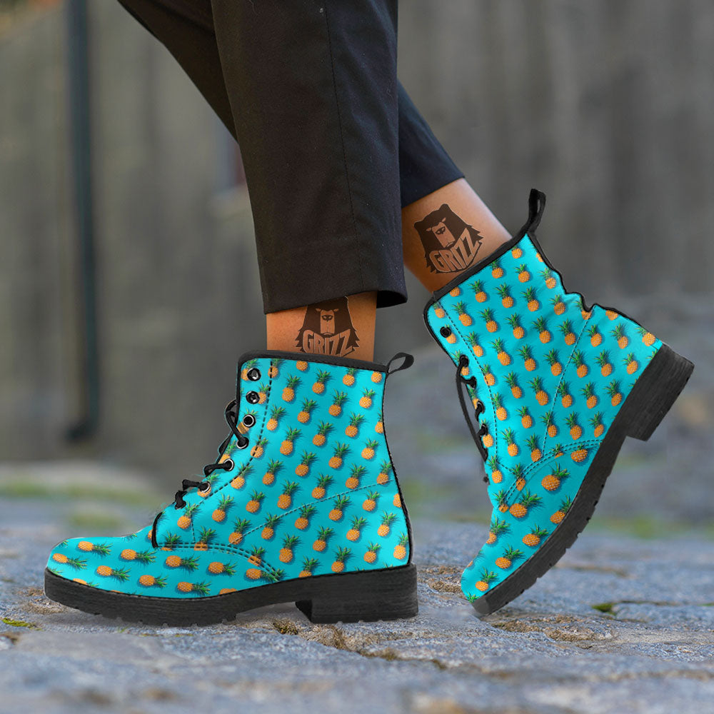 Pineapple Blue Print Pattern Leather Boots-grizzshop