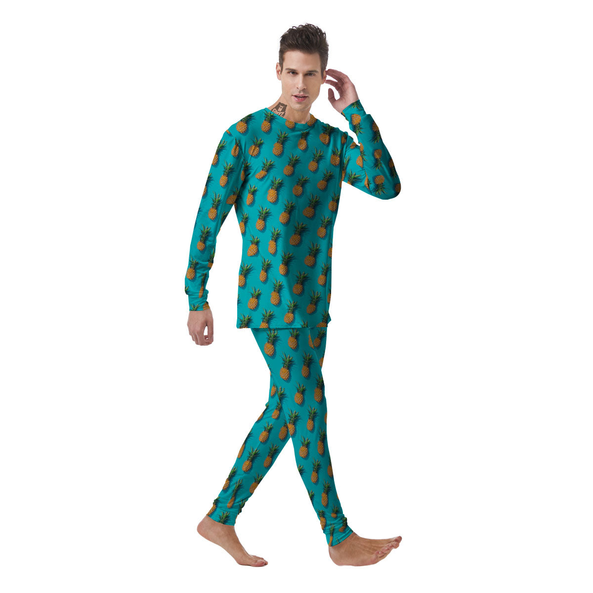 Pineapple Blue Print Pattern Men's Pajamas-grizzshop
