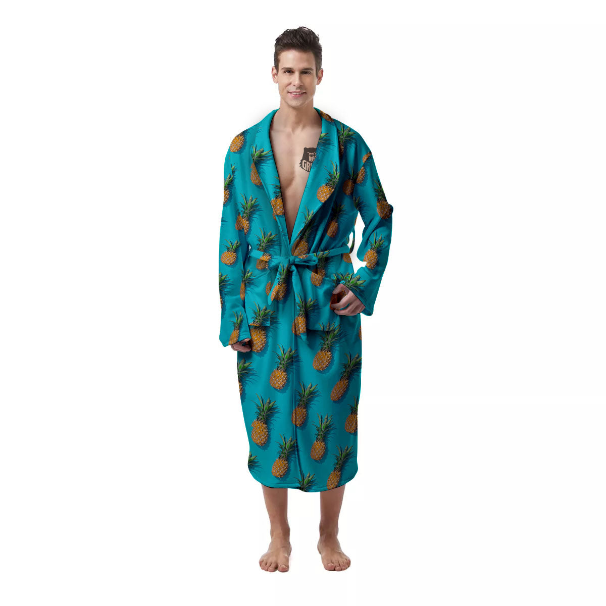 Pineapple Blue Print Pattern Men's Robe-grizzshop