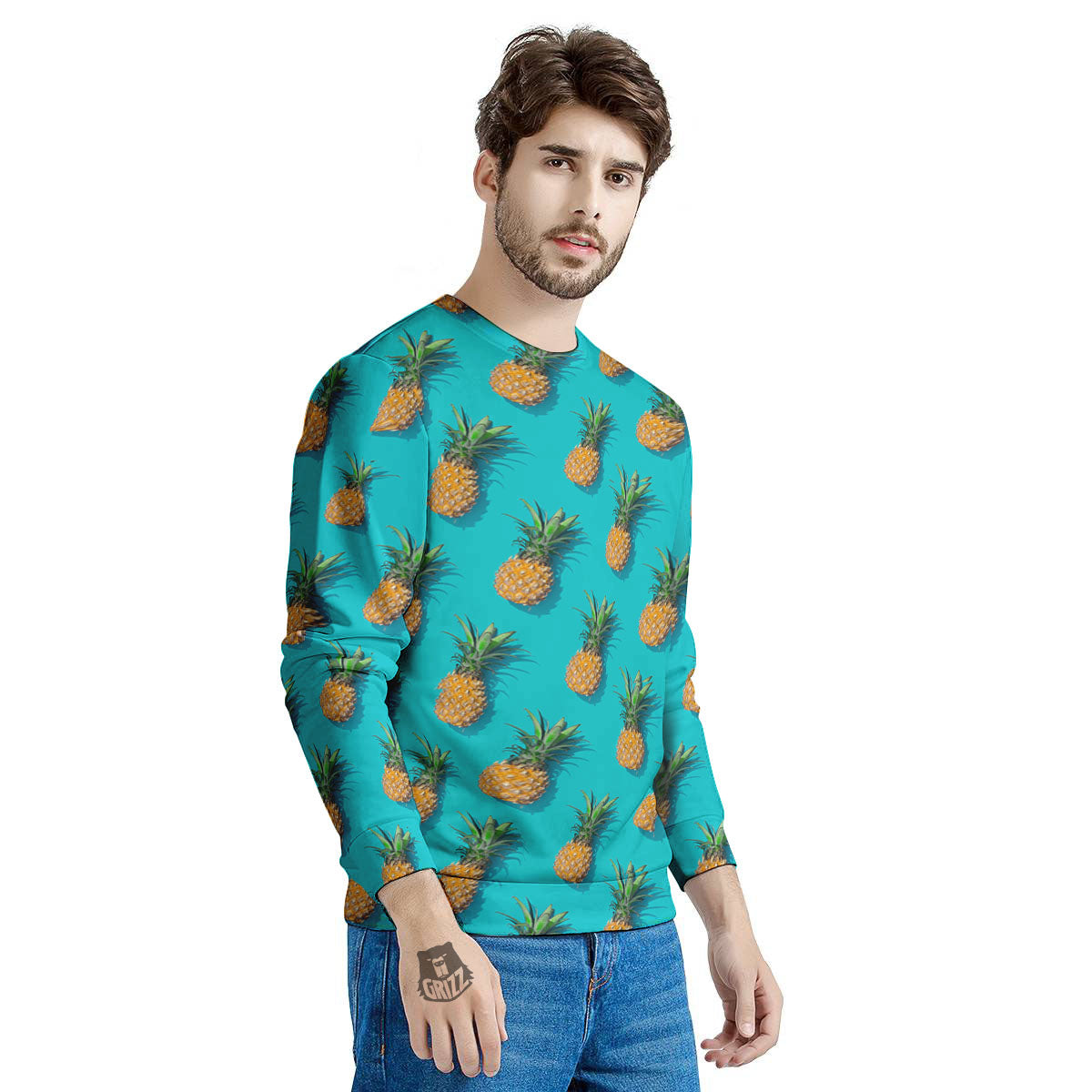 Pineapple Blue Print Pattern Men's Sweatshirt-grizzshop