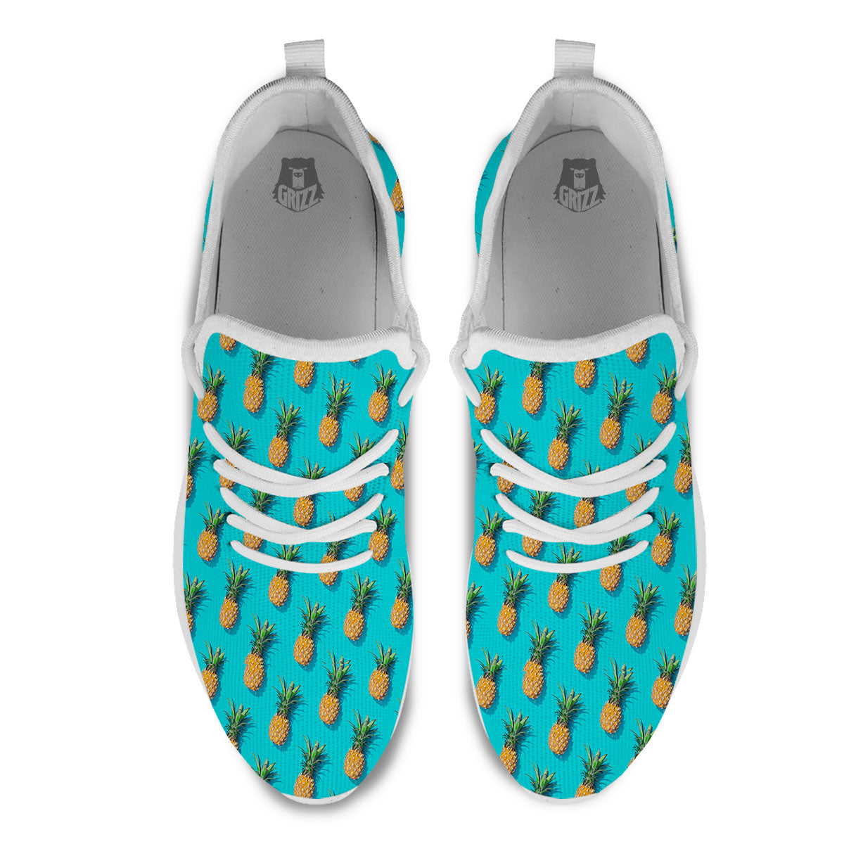 Pineapple Blue Print Pattern White Athletic Shoes-grizzshop