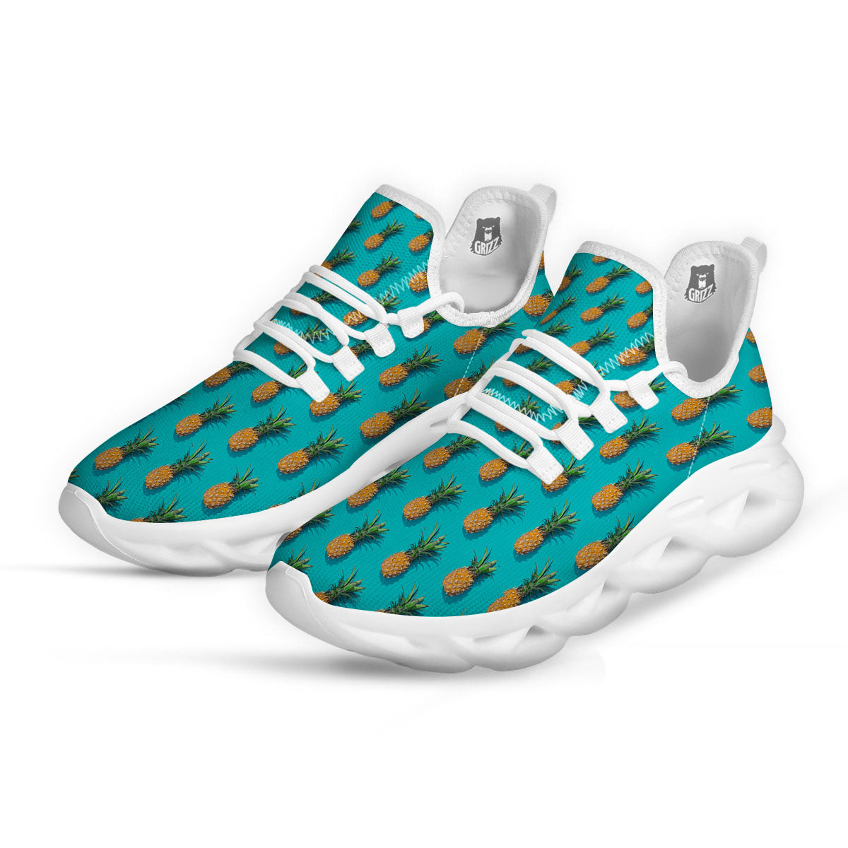 Pineapple Blue Print Pattern White Running Shoes-grizzshop