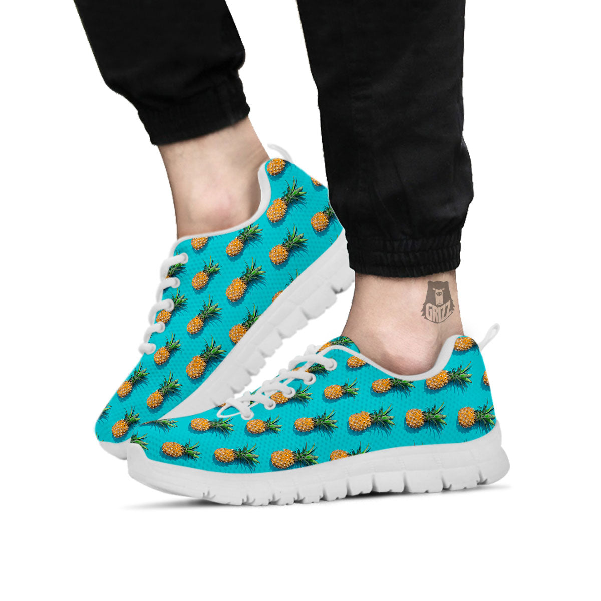Pineapple Blue Print Pattern White Sneaker-grizzshop