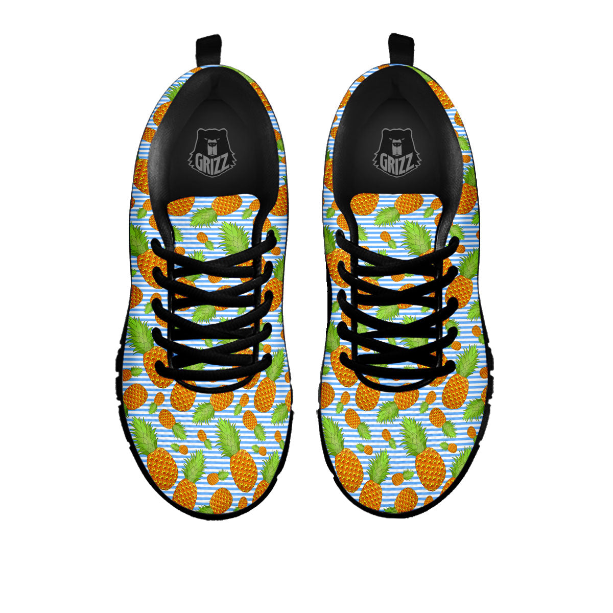 Pineapple Blue Striped Print Pattern Black Sneaker-grizzshop