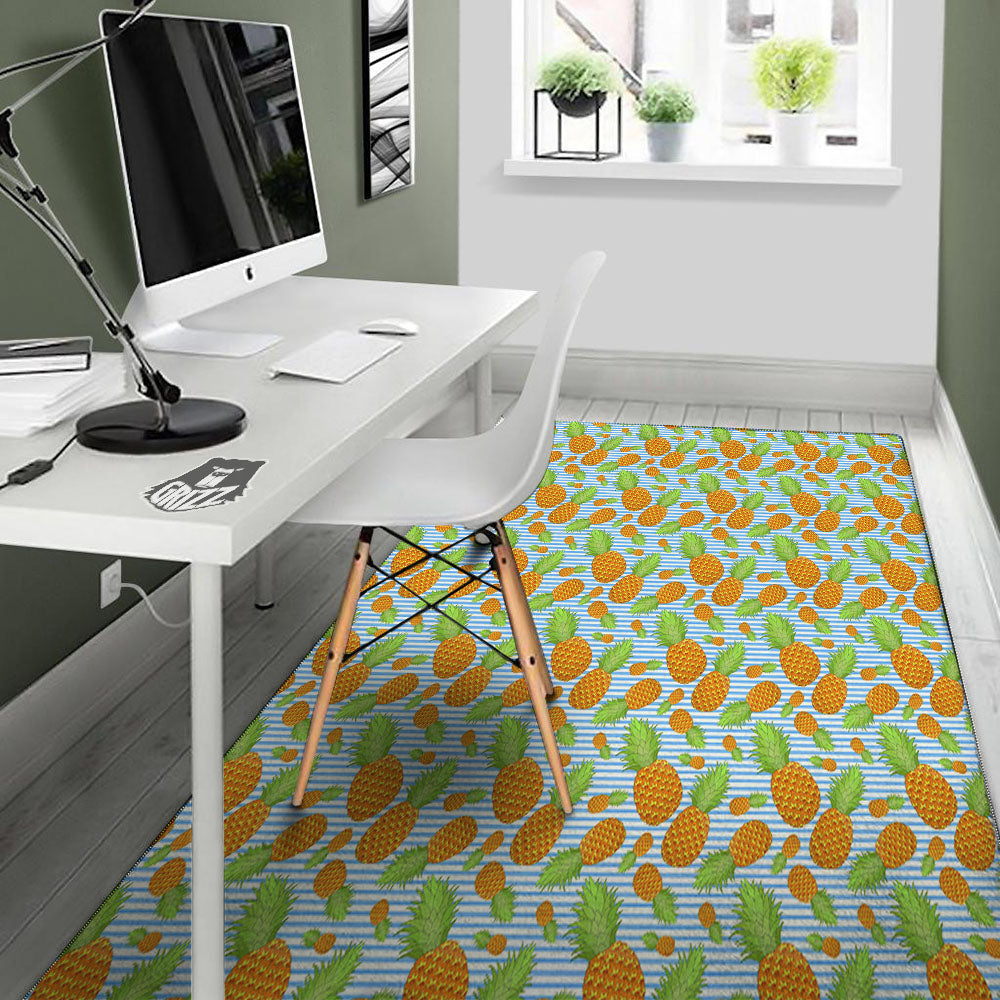 Pineapple Blue Striped Print Pattern Floor Mat-grizzshop