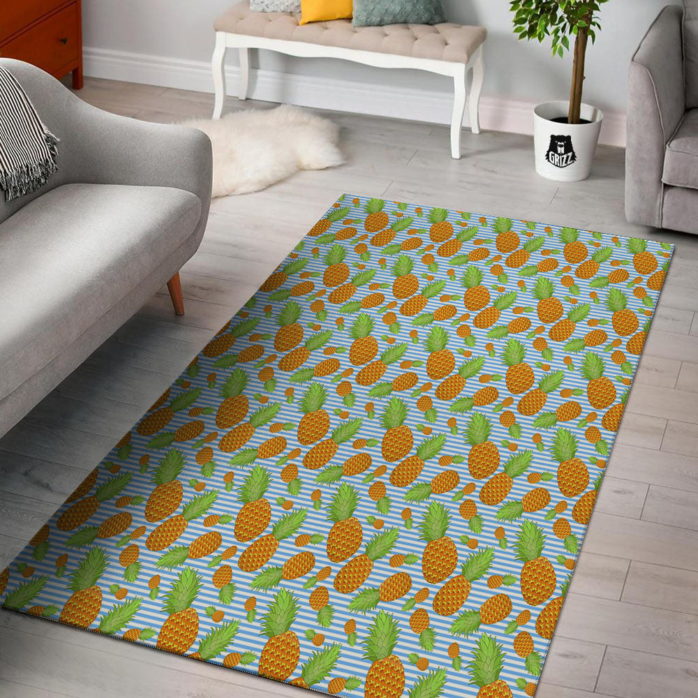 Pineapple Blue Striped Print Pattern Floor Mat-grizzshop