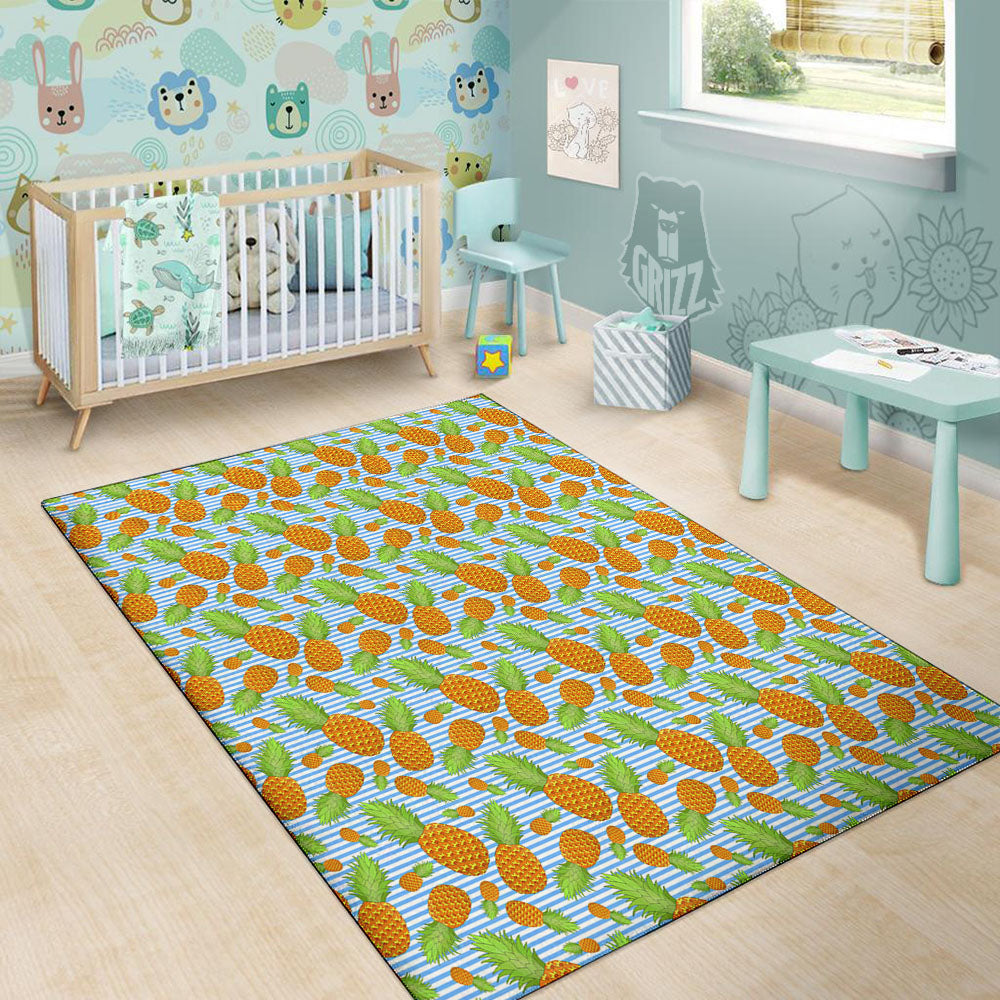 Pineapple Blue Striped Print Pattern Floor Mat-grizzshop