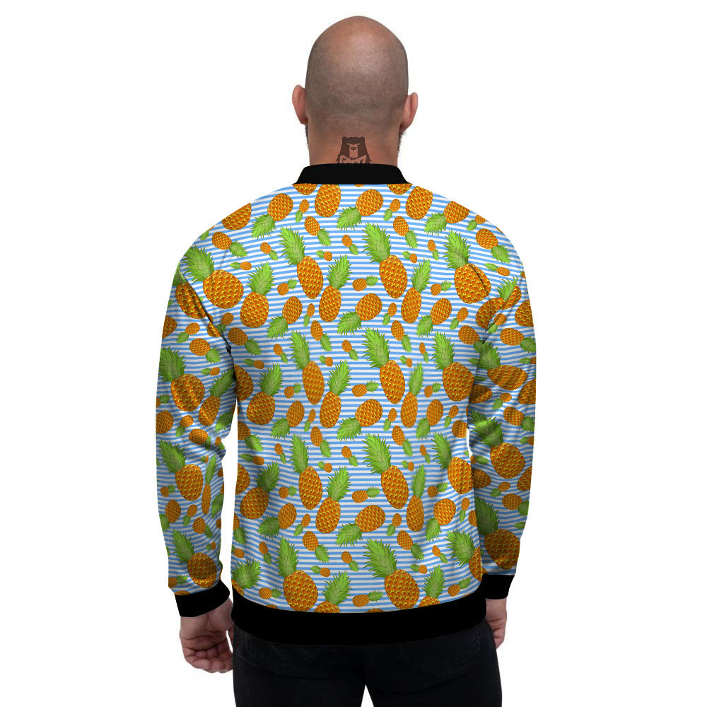 Pineapple Blue Striped Print Pattern Men's Bomber Jacket-grizzshop
