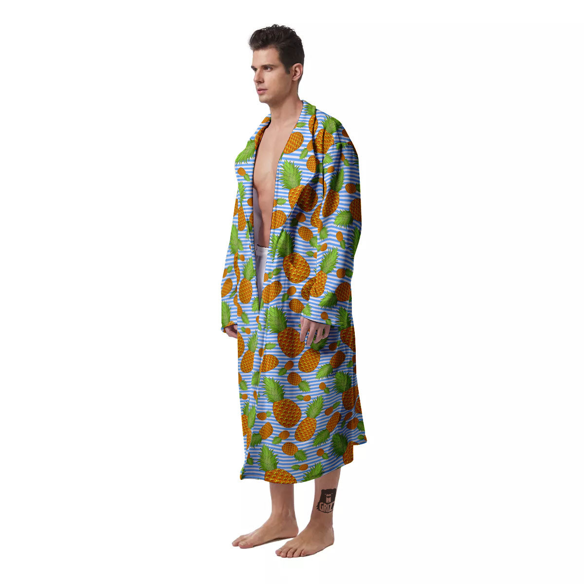 Pineapple Blue Striped Print Pattern Men's Robe-grizzshop