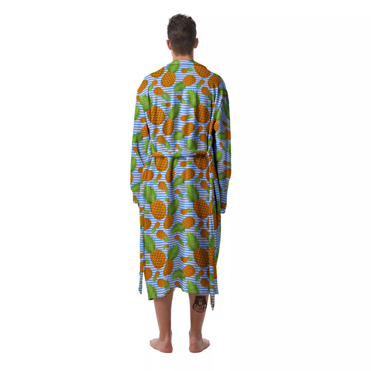 Pineapple Blue Striped Print Pattern Men's Robe-grizzshop
