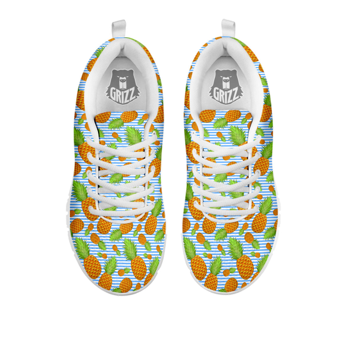 Pineapple Blue Striped Print Pattern White Sneaker-grizzshop