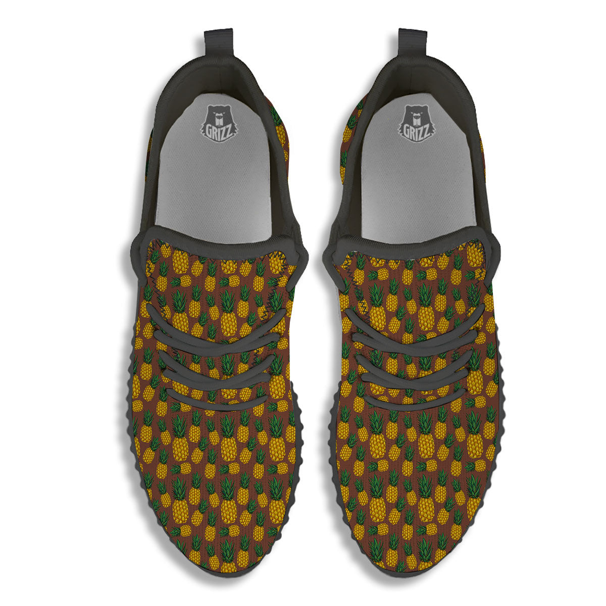 Pineapple Brown Print Pattern Black Walking Shoes-grizzshop
