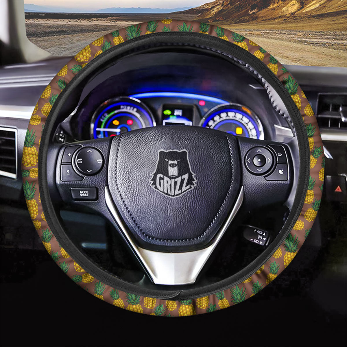 Pineapple Brown Print Pattern Car Steering Wheel Cover-grizzshop