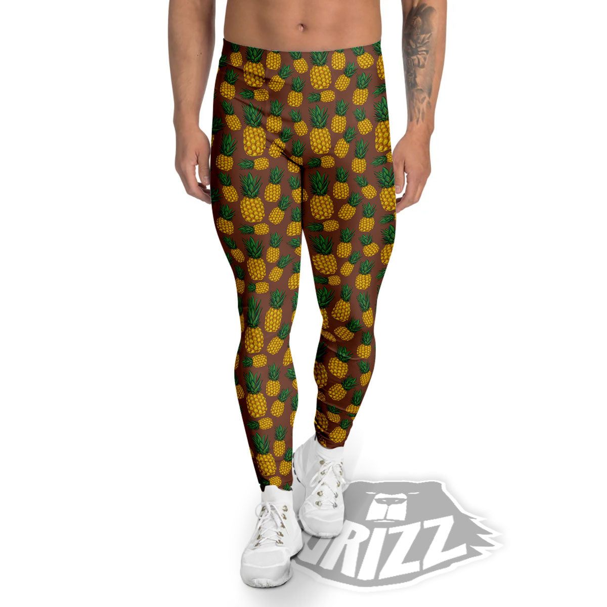 Pineapple Brown Print Pattern Men's Leggings-grizzshop