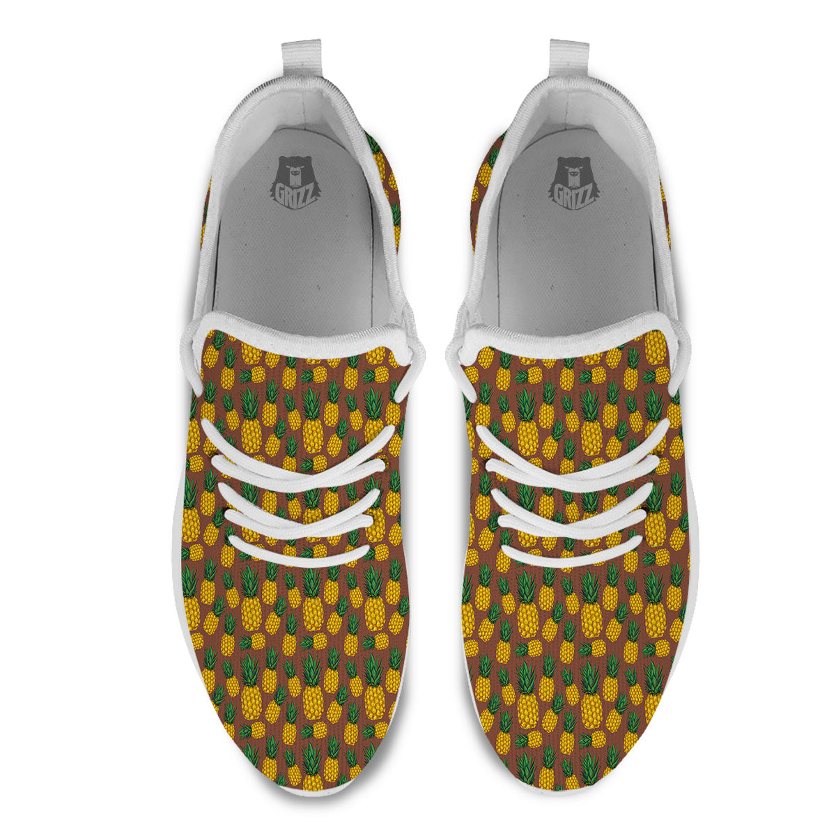 Pineapple Brown Print Pattern White Athletic Shoes-grizzshop