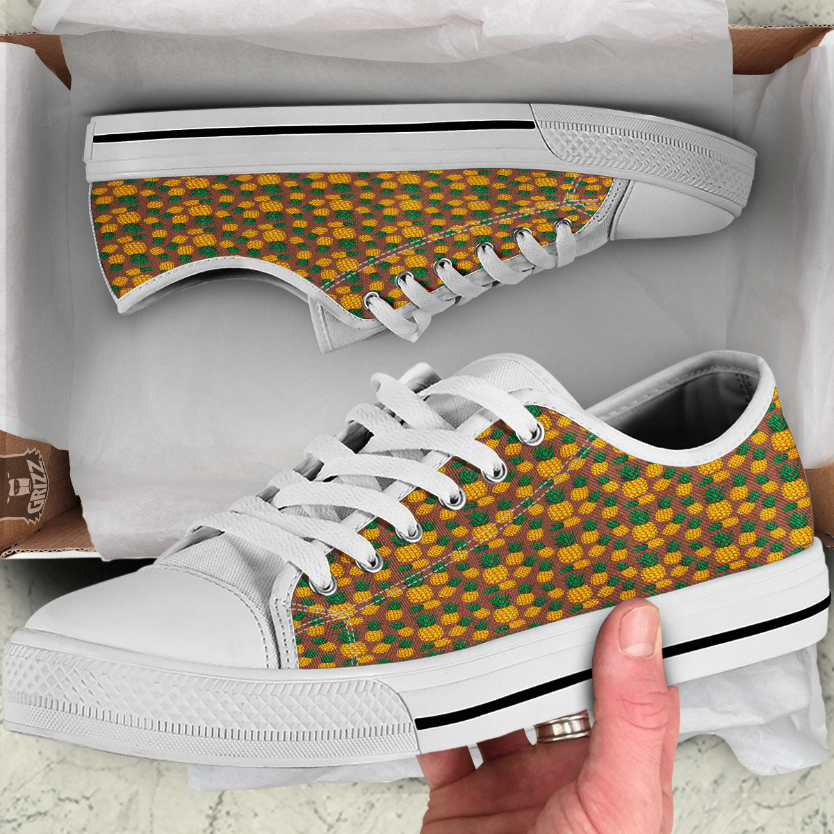 Pineapple Brown Print Pattern White Low Top Shoes-grizzshop