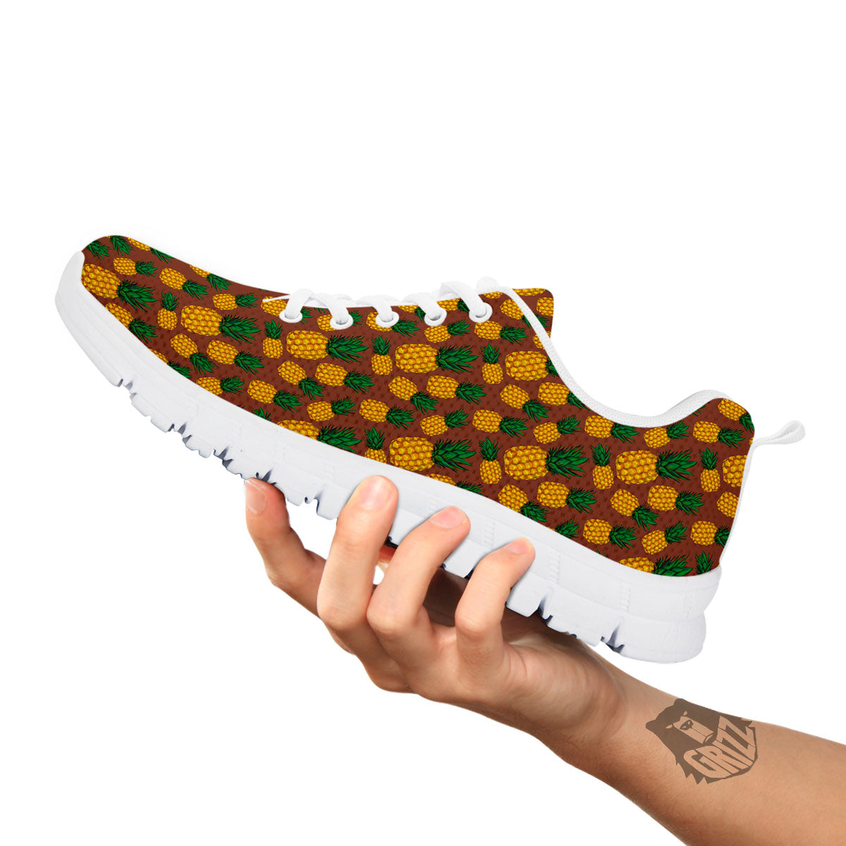 Pineapple Brown Print Pattern White Sneaker-grizzshop