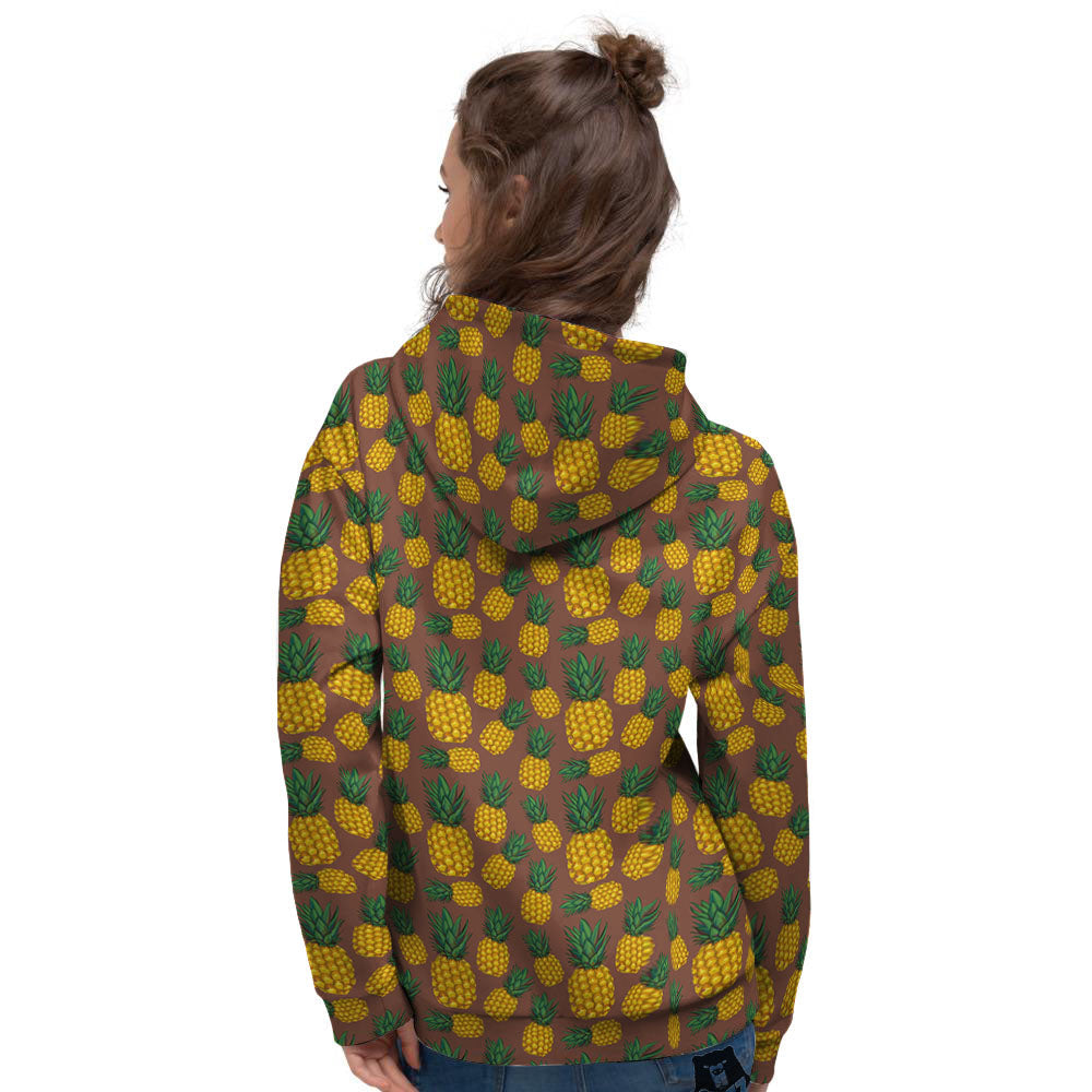 Pineapple Brown Print Pattern Women's Hoodie-grizzshop