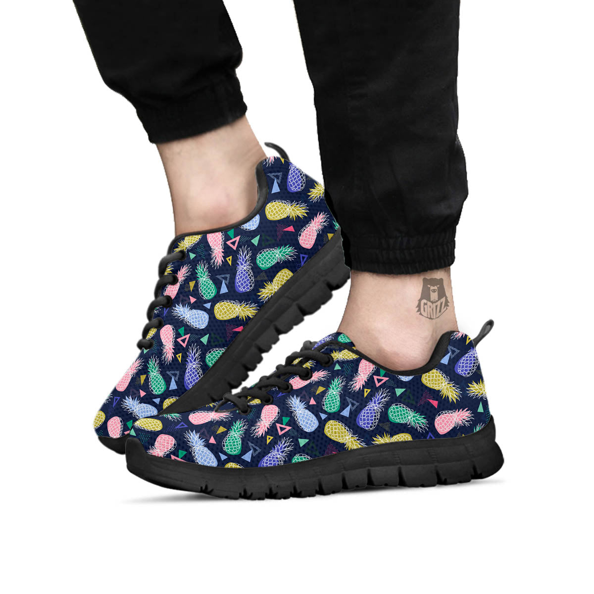 Pineapple Colorful Print Pattern Black Sneaker-grizzshop