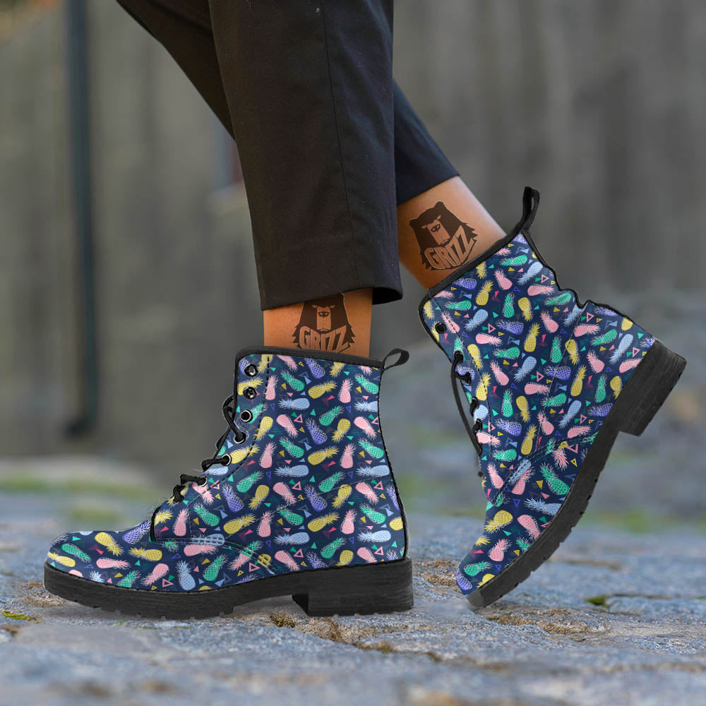 Pineapple Colorful Print Pattern Leather Boots-grizzshop