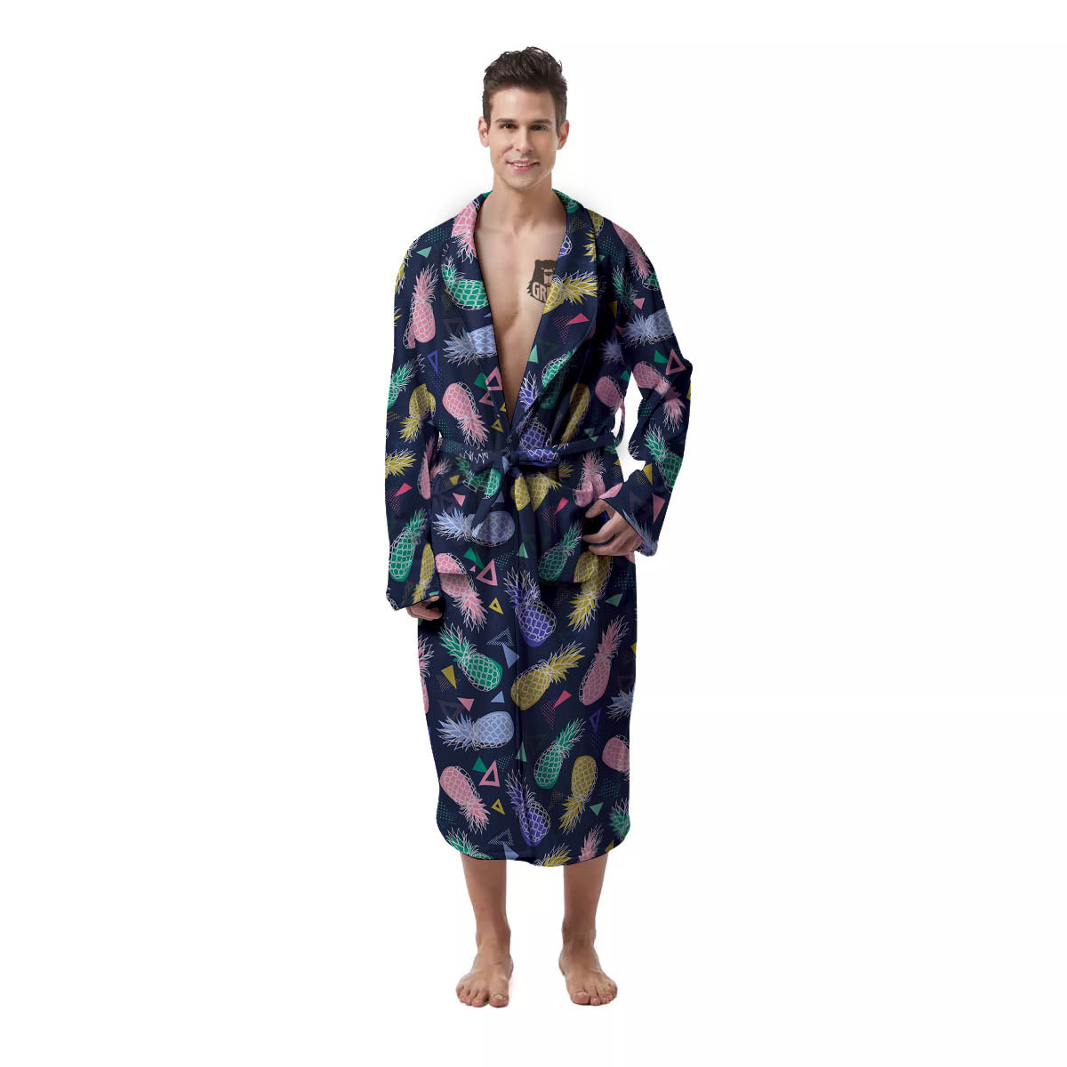 Pineapple Colorful Print Pattern Men's Robe-grizzshop