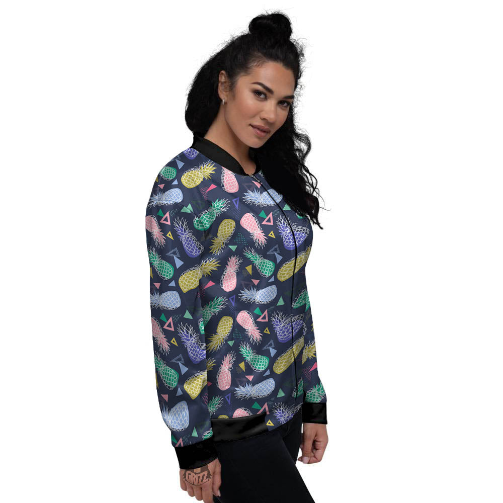 Pineapple Colorful Print Pattern Women's Bomber Jacket-grizzshop