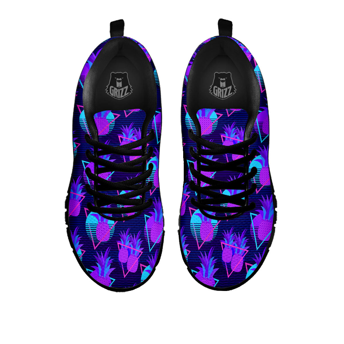 Pineapple EDM Purple Print Pattern Black Sneaker-grizzshop