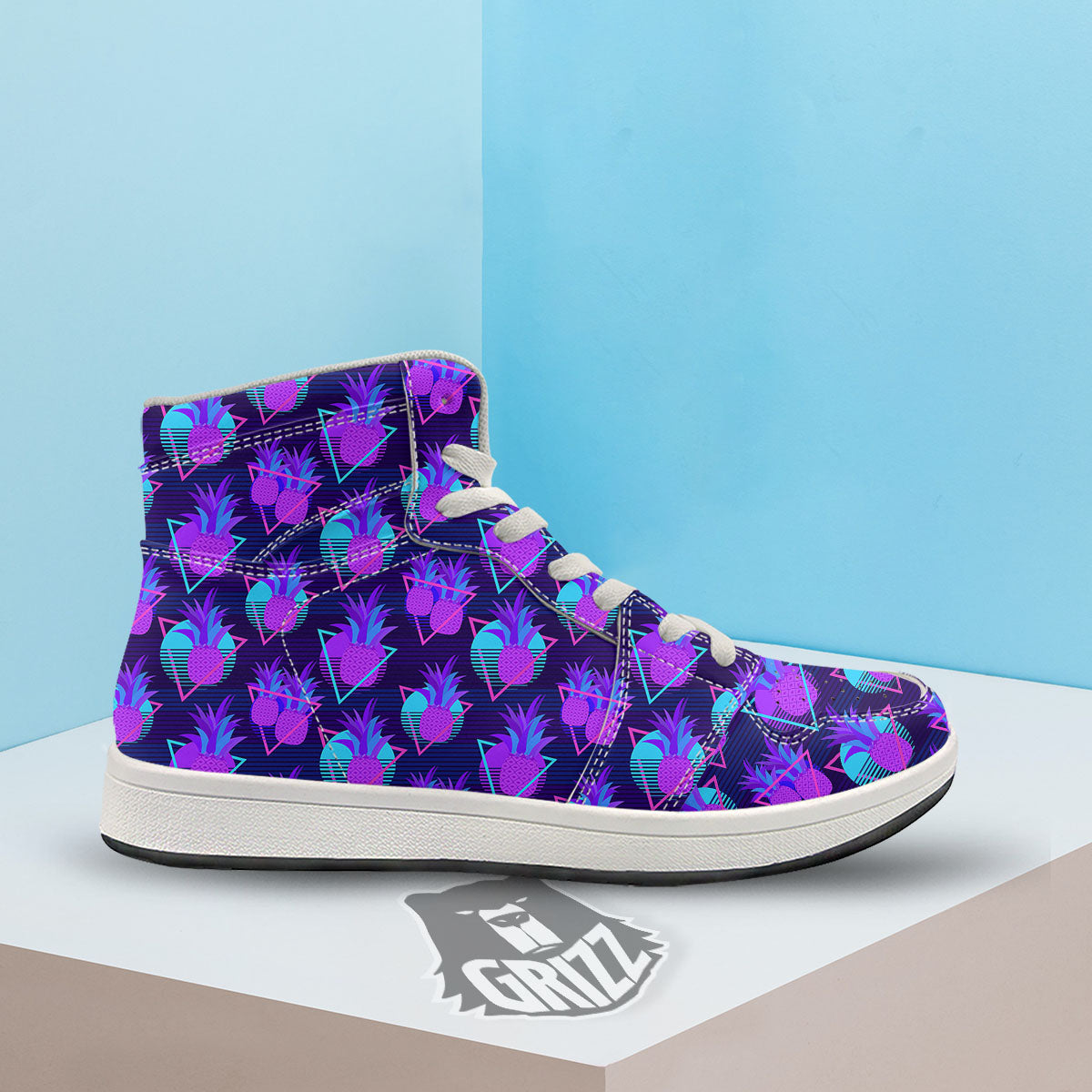Pineapple EDM Purple Print Pattern High Top Sneakers-grizzshop