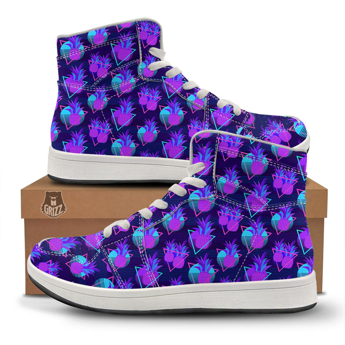 Pineapple EDM Purple Print Pattern High Top Sneakers-grizzshop